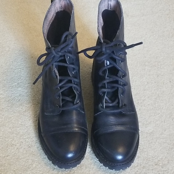 H&M Shoes - Black leather booties lace up combat boots